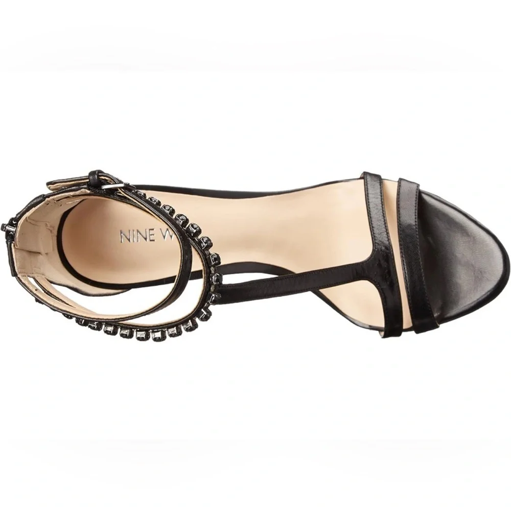 Nine West Women's Dana Metallic Leather Heeled Sandal Purple 9